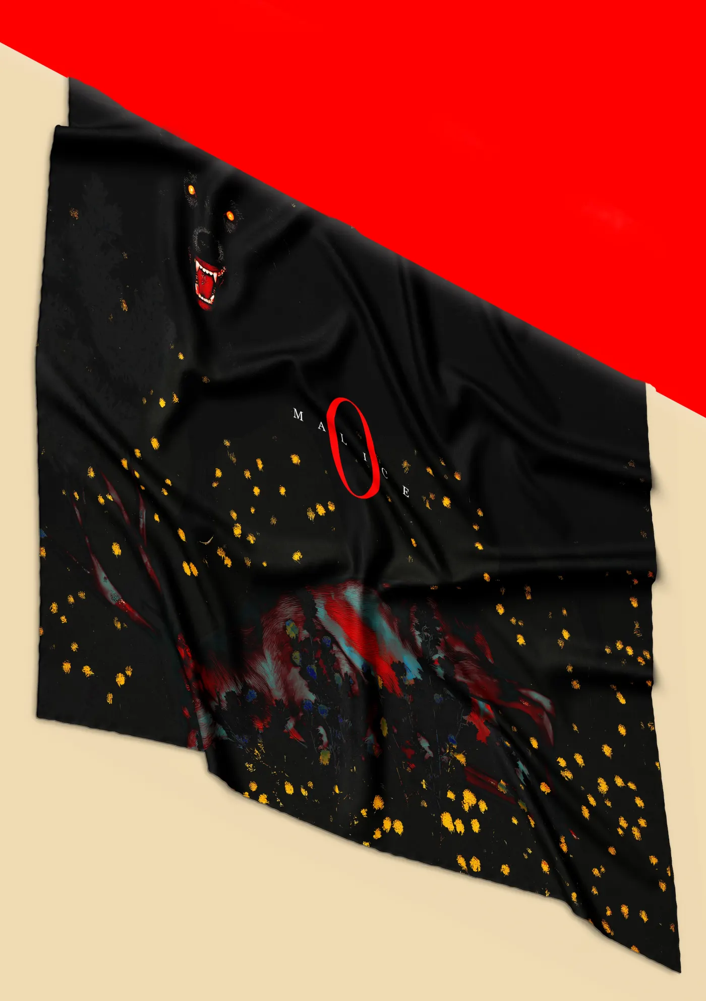 0Malice silk scarf, night print with a wolf